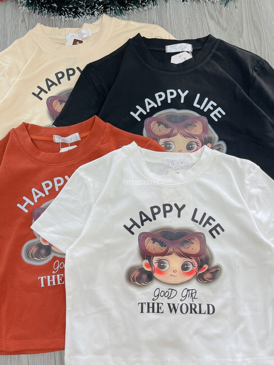 Hassy | Áo croptop thun rộng cô gái HappyLife HS | Hassy.vn - Thời trang nữ hot trend