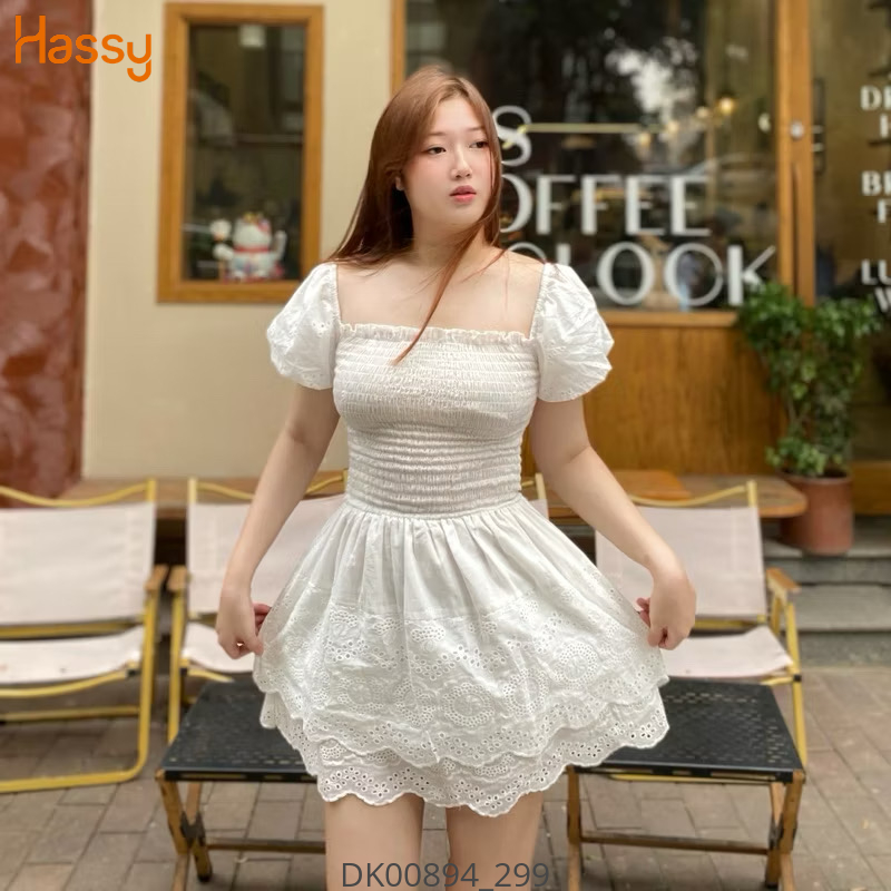 Hassy | (19) Đầm trắng smocking thân rớt tay phồng (N) 02 | Hassy.vn - Thời trang nữ hot trend