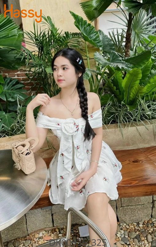 Hassy | Đầm trắng nền hoa trễ vai nơ trước (B)  KT-3 | Hassy.vn - Thời trang nữ hot trend