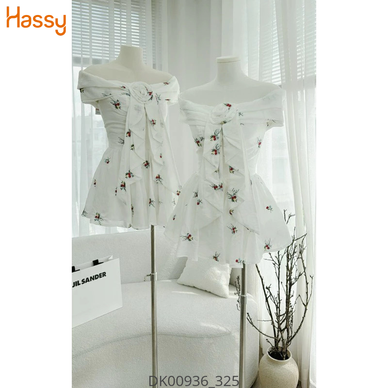 Hassy | Đầm trắng nền hoa trễ vai nơ trước (B)  KT-3 | Hassy.vn - Thời trang nữ hot trend