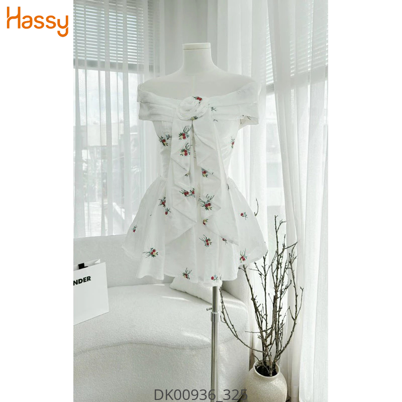 Hassy | Đầm trắng nền hoa trễ vai nơ trước (B)  KT-3 | Hassy.vn - Thời trang nữ hot trend