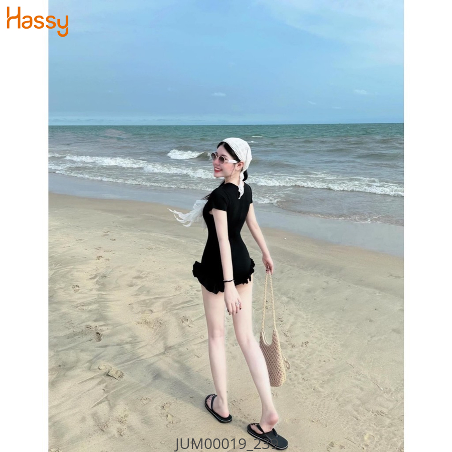 Hassy | Jum đen cổ tròn đính voan nơ trắng ngực kèm tua băng KT | Hassy.vn - Thời trang nữ hot trend