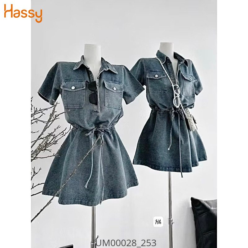 Hassy | (17) Jump jean nhạt rộng rút nơ eo túi đắp 7084 (LL) | Hassy.vn - Thời trang nữ hot trend