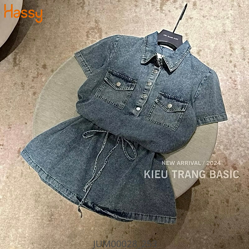 Hassy | (17) Jump jean nhạt rộng rút nơ eo túi đắp 7084 (LL) | Hassy.vn - Thời trang nữ hot trend