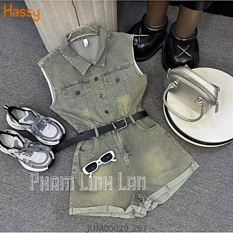 Hassy | (20) Jump jean wash dơ sn túi hộp kết nút kèm nịt đen 7117  | Hassy.vn - Thời trang nữ hot trend