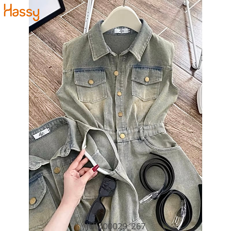 Hassy | (20) Jump jean wash dơ sn túi hộp kết nút kèm nịt đen 7117  | Hassy.vn - Thời trang nữ hot trend