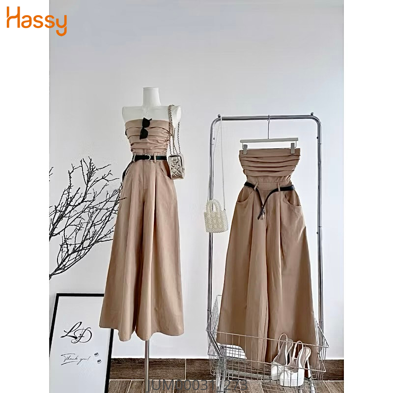 Hassy | (48) Jumpsuit nâu xếp ly kèm nịt đen 7111 (LL) | Hassy.vn - Thời trang nữ hot trend