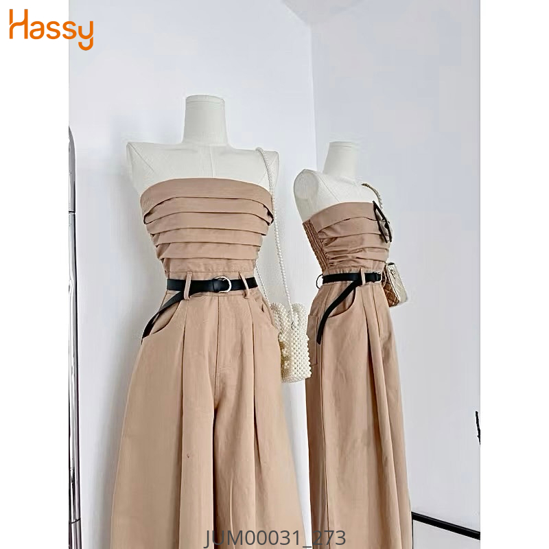 Hassy | (48) Jumpsuit nâu xếp ly kèm nịt đen 7111 (LL) | Hassy.vn - Thời trang nữ hot trend