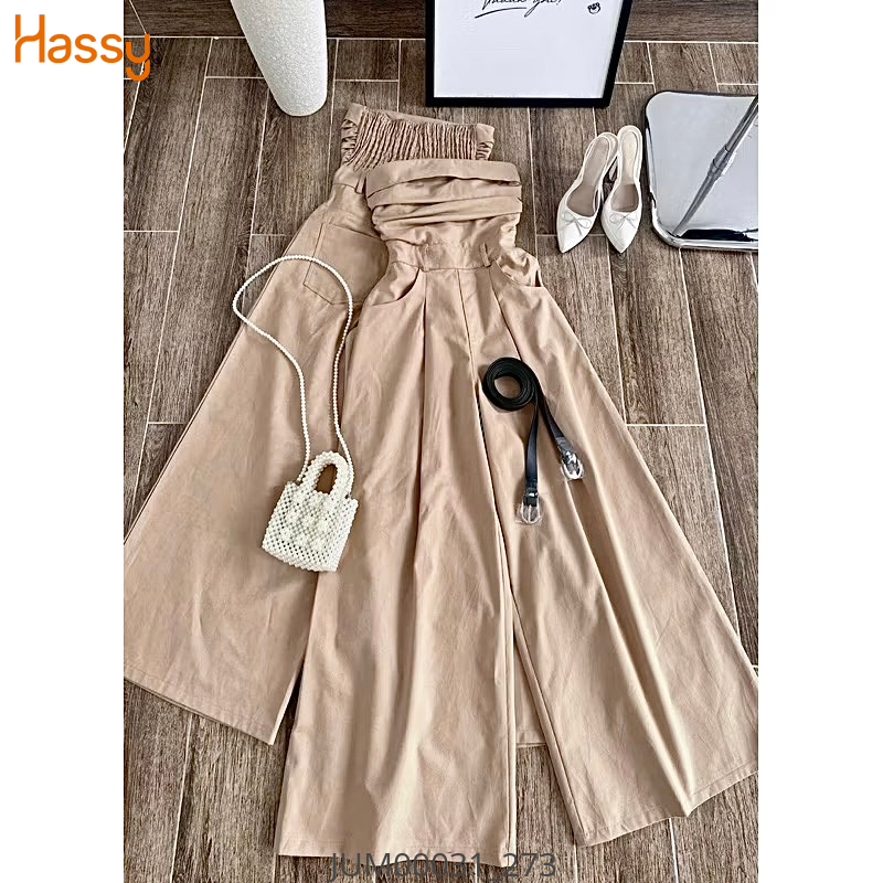 Hassy | (48) Jumpsuit nâu xếp ly kèm nịt đen 7111 (LL) | Hassy.vn - Thời trang nữ hot trend