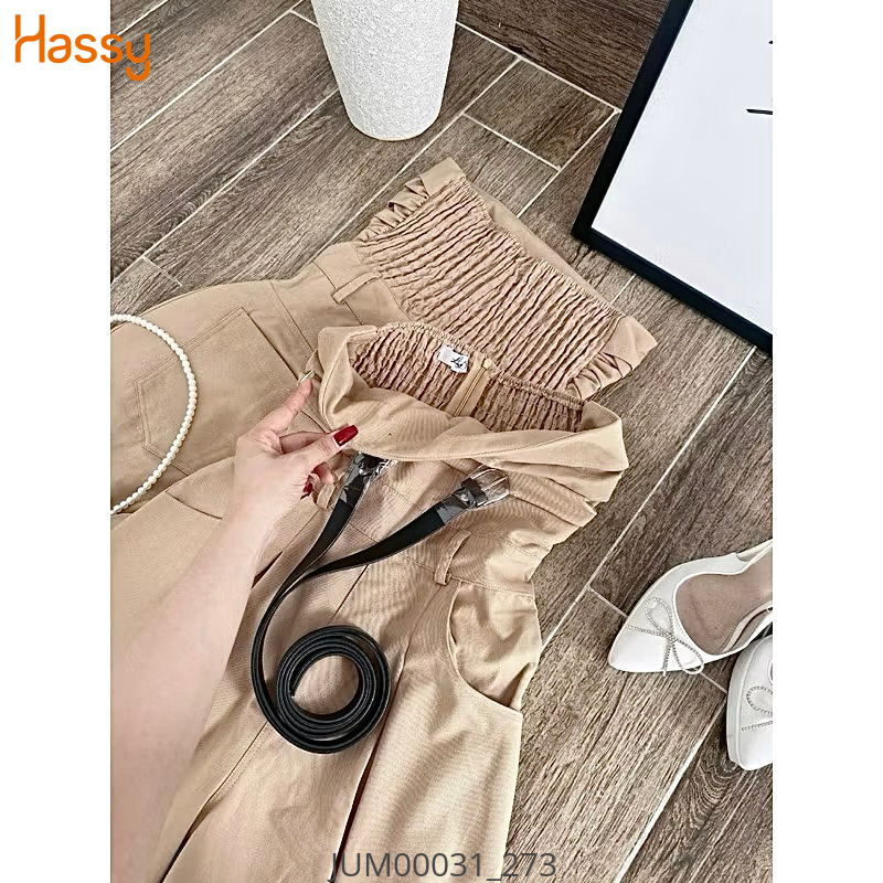 Hassy | (48) Jumpsuit nâu xếp ly kèm nịt đen 7111 (LL) | Hassy.vn - Thời trang nữ hot trend