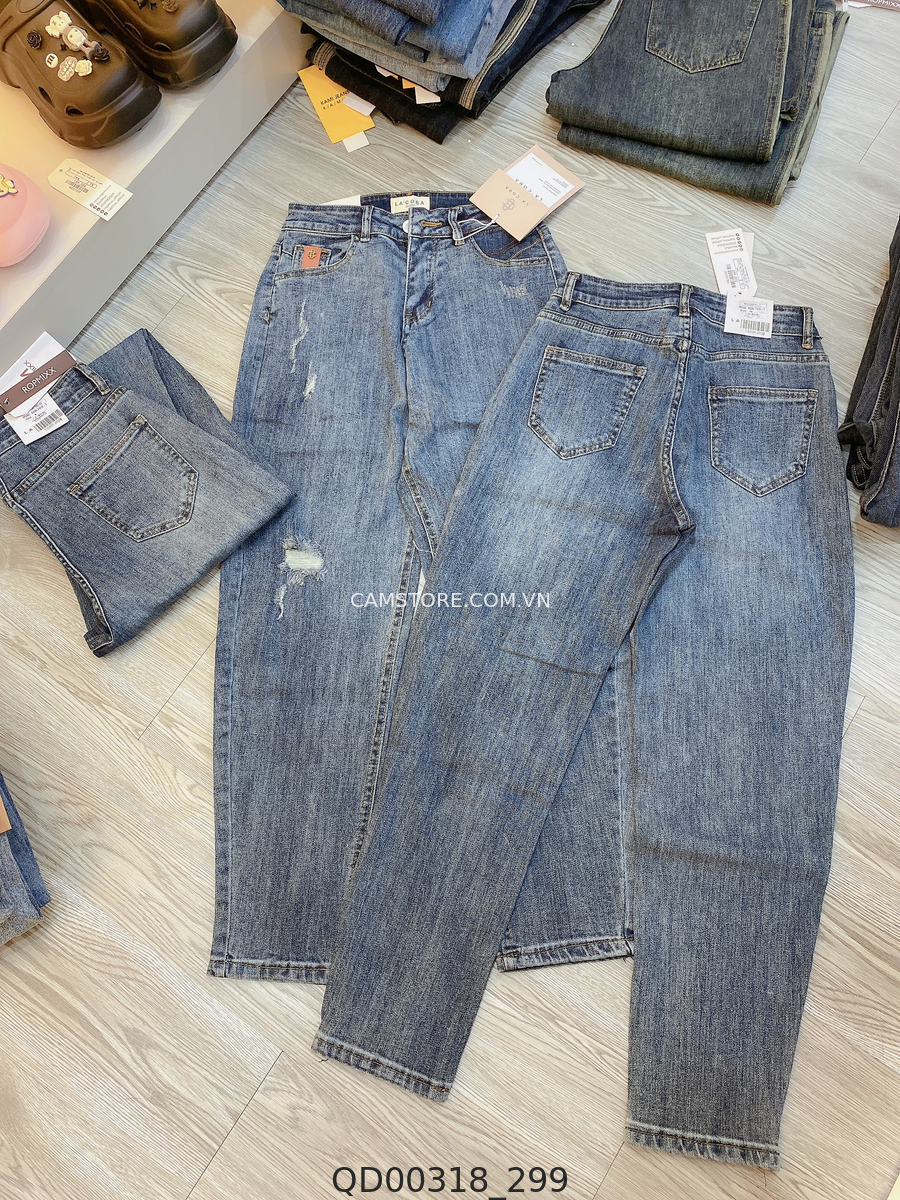 Hassy | Quần jean baggy QC co dãn rách Lacoba tag da nâu 7410-1 HS | Hassy.vn - Thời trang nữ hot trend