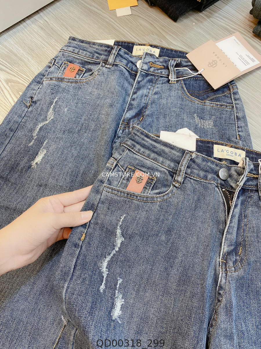 Hassy | Quần jean baggy QC co dãn rách Lacoba tag da nâu 7410-1 HS | Hassy.vn - Thời trang nữ hot trend