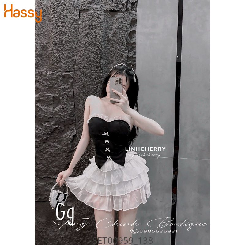 Hassy | Set cúp ngực hai dây đính nơ viền ren cv tầng MK | Hassy.vn - Thời trang nữ hot trend